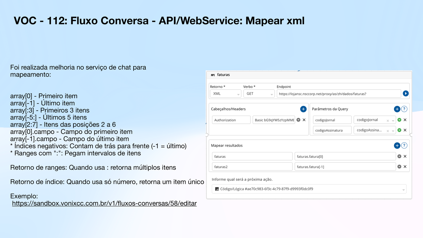 Mapeamento de XML no bloco API/WebService
