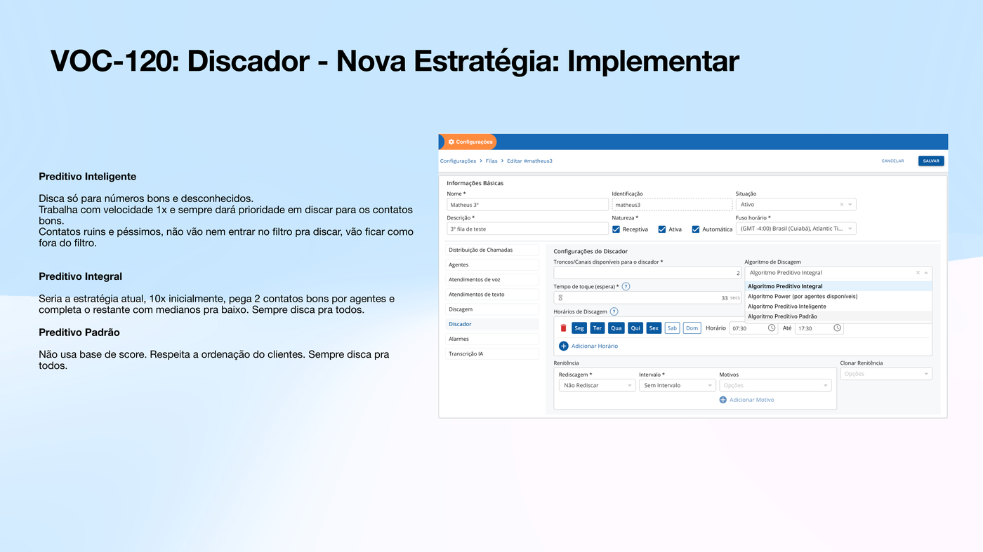 Configuração das estratégias de discagem
