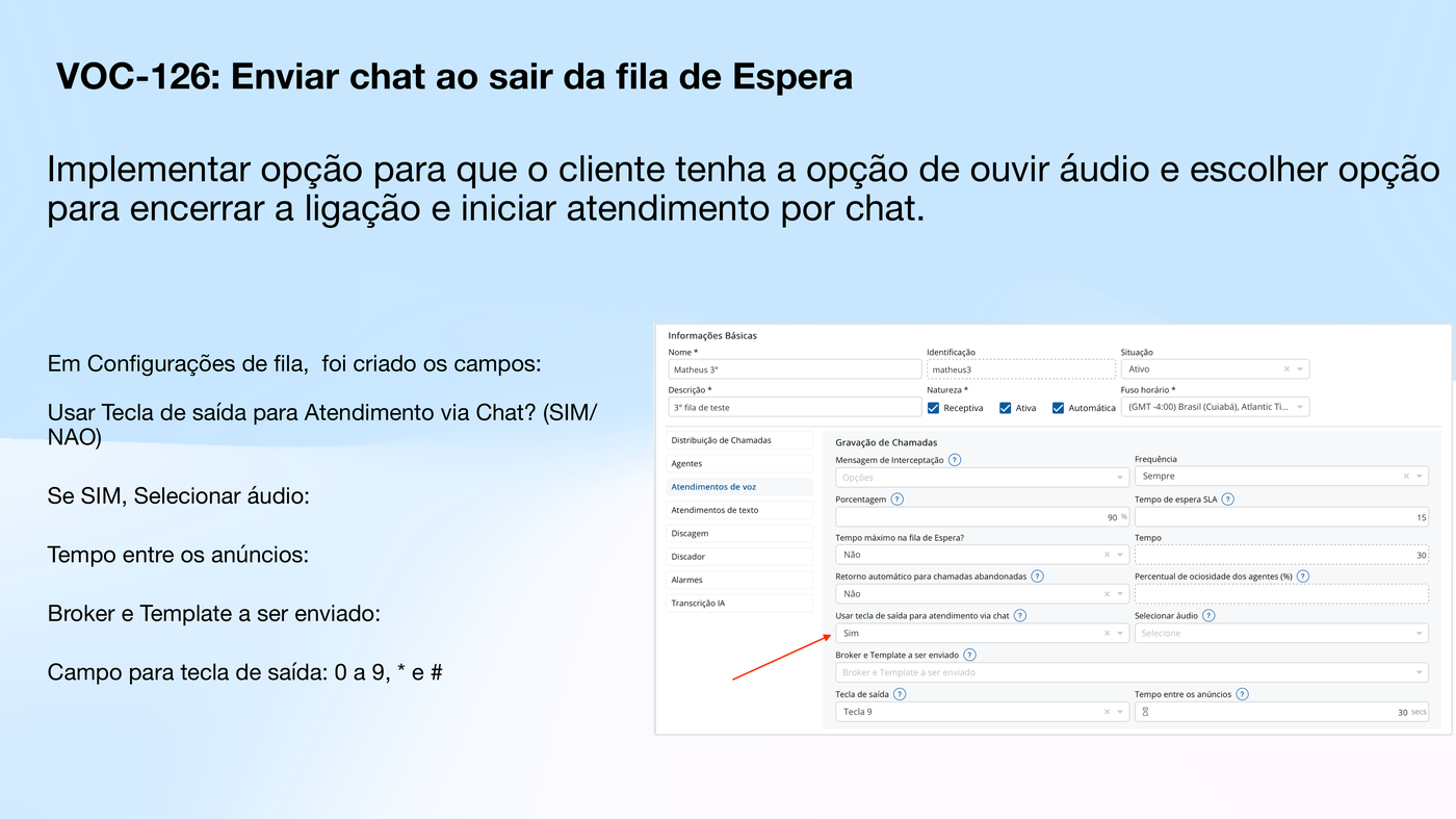 Configuração de atendimento via chat ao sair da fila