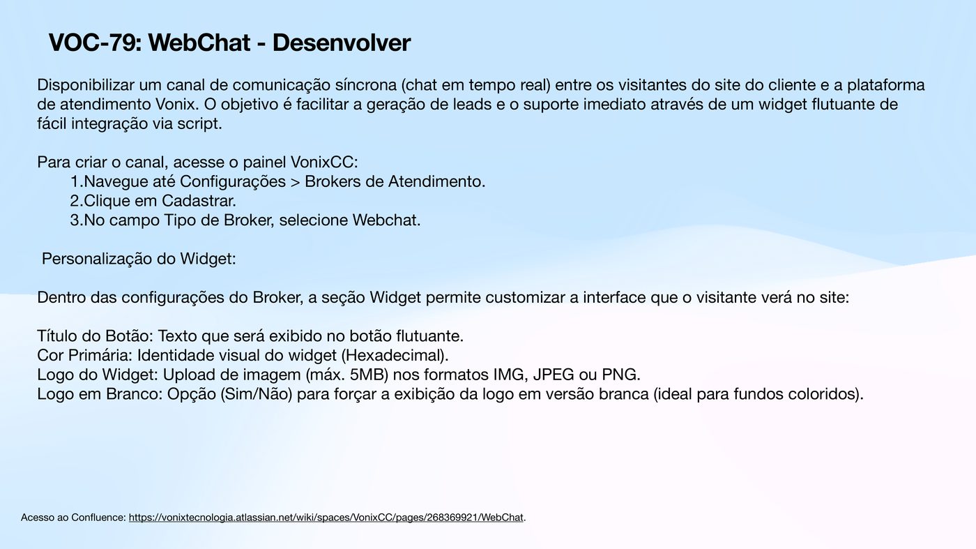 Widget de WebChat configurado no VonixCC