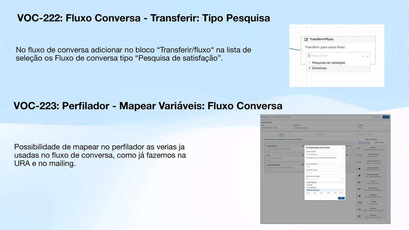 Transferência para Pesquisa de Satisfação e mapeamento de variáveis no Perfilador