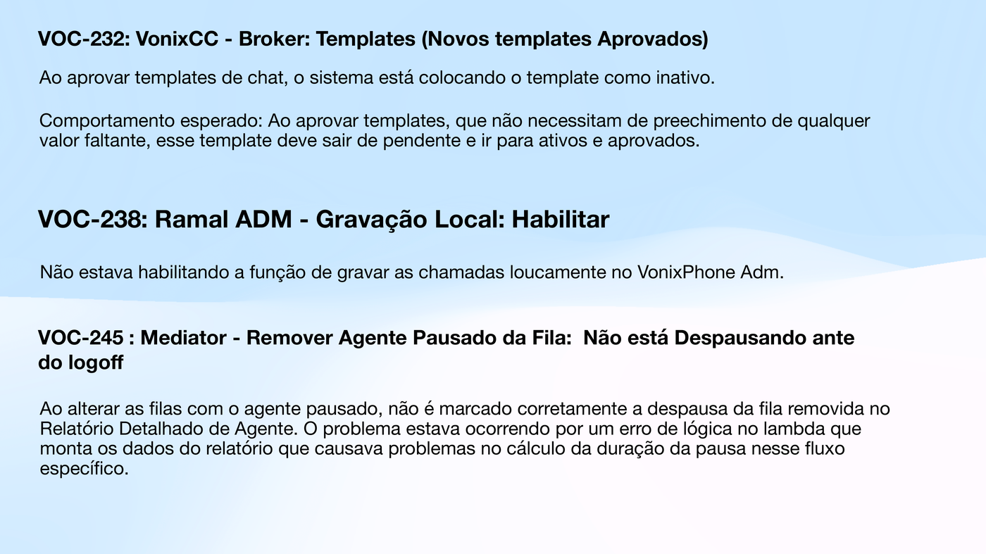 Correções de bugs desta entrega